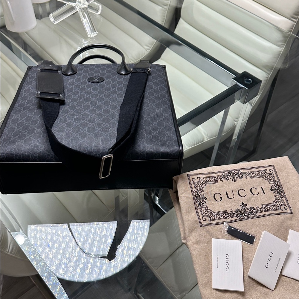 Authentic Gucci tote interlocking leather supreme GG Black / Gray Bag